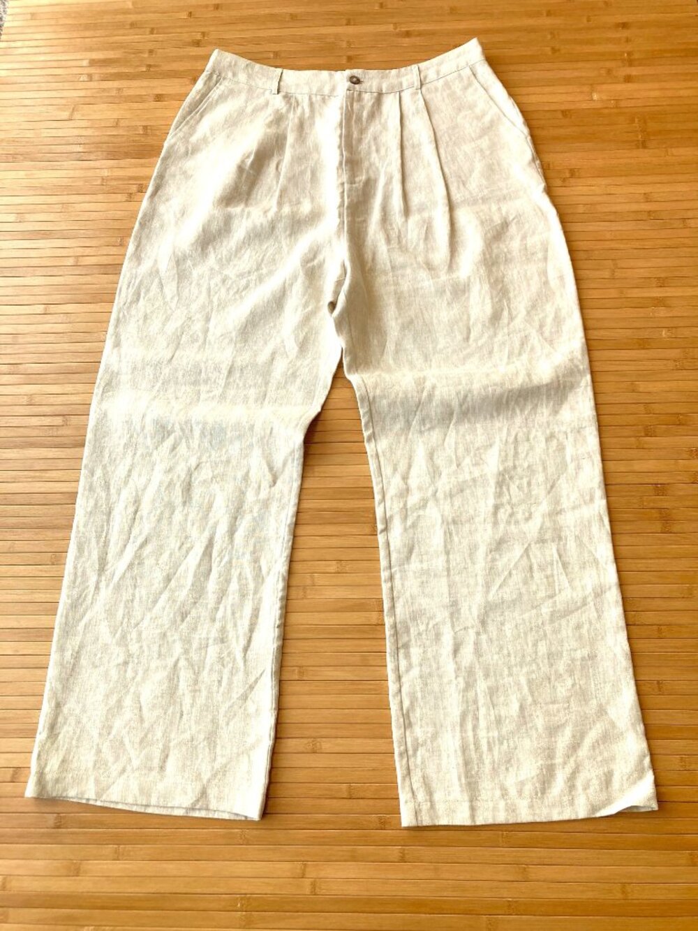 Reformation Wide Leg Linen Pants High Rise Pleated Womens 14 Flax Beige